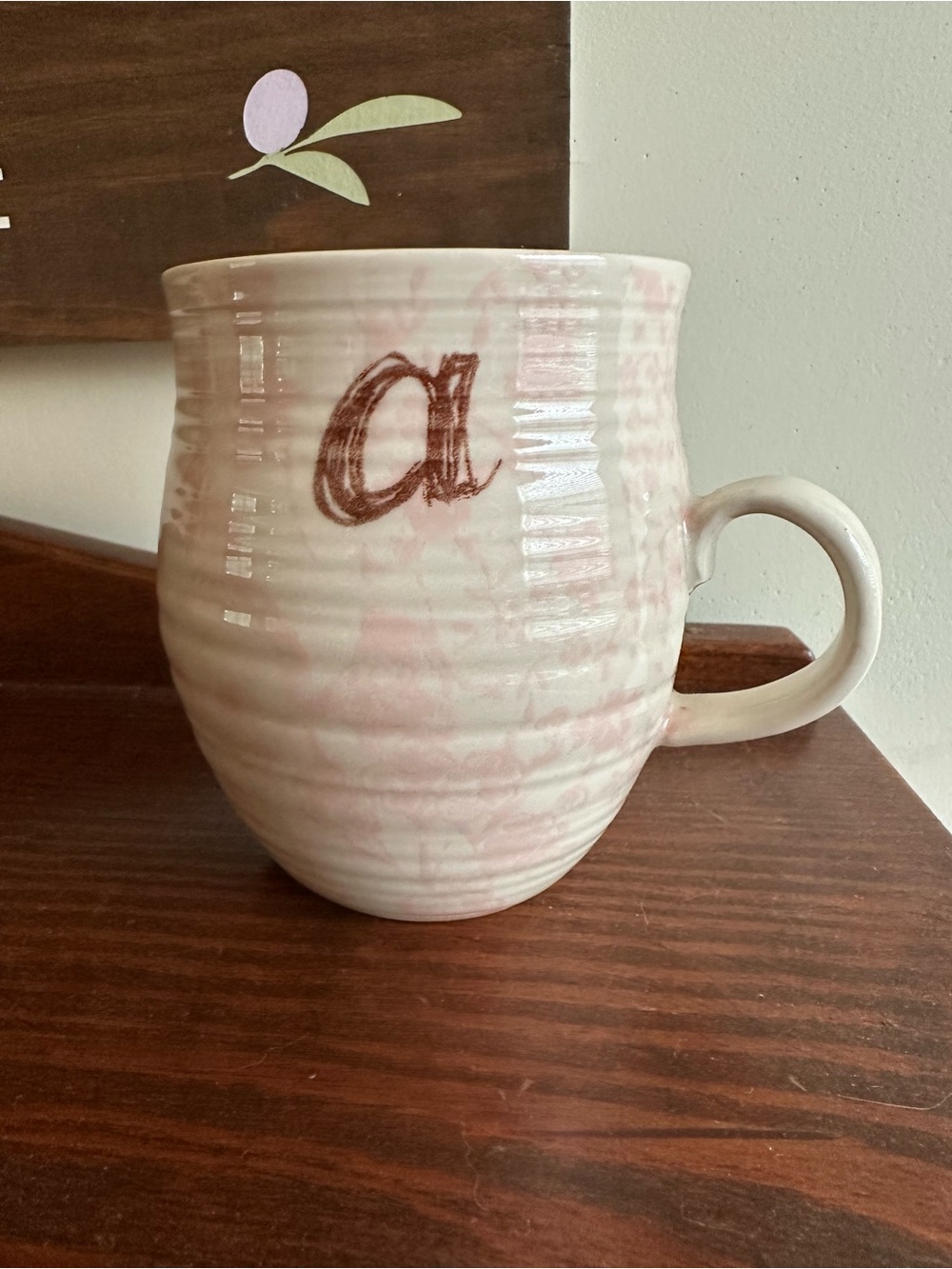 Anthropologie Monogram 'a' Ceramic Mug in Light Pink
